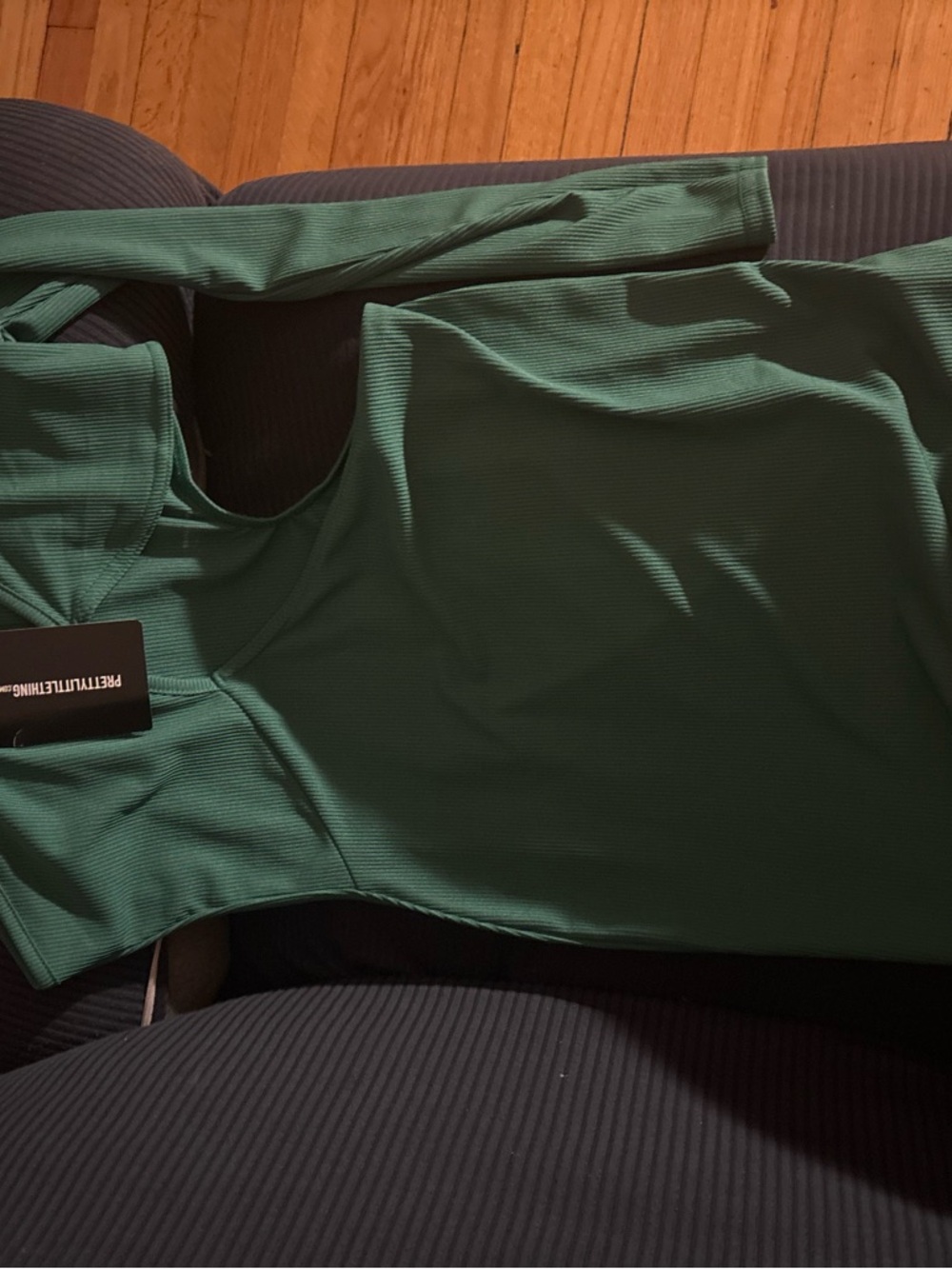 Topshop Forest Green Ribbed Long-Sleeve Tunic Top